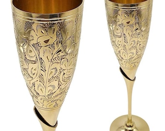 Handmade Brass Chalices (Set of 2) – Custom Engraved Gold Wine Goblets for Wedding, Islamic Gift, Communion
