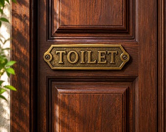 Vintage Solid Brass TOILET Door Sign | Rustic WC Sign