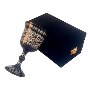 Solid Brass Wine Goblet – Royal Chalice with Velvet Box | Medieval Drinkware & Decor
