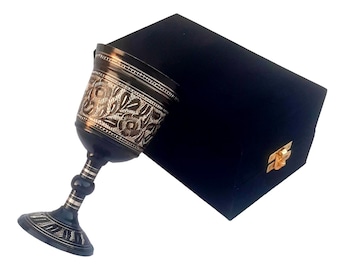 Solid Brass Wine Goblet – Royal Chalice with Velvet Box | Medieval Drinkware & Decor