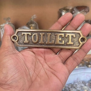 Vintage Solid Brass Toilet Door Sign Plate – Antique Style Restroom Plaque for Home, Café, Bar, or Office