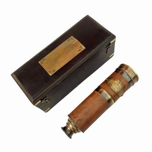 Vintage Brass Telescope by Kelvin & Hughes | 1917 Replica Spyglass with Wooden Box | Nautical Collectible 