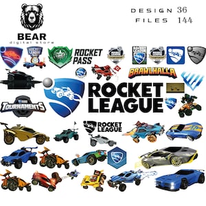 Jogo de futebol Rocket League Svg-Png-Pdf Bundle Big Pack \ Aniversário \ Festa \ Adesivo de desenho animado \ Filme \ Camiseta \ Moletom com capuz \ Copa \ Pôster