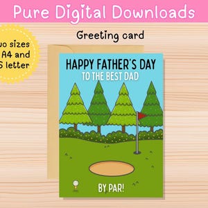 Tarjeta de golf para el Día del Padre, imprimible, 5 x 7 pulgadas, 4 x 6 pulgadas, descarga digital, divertida tarjeta de felicitación de golf para papá, tarjeta en blanco,