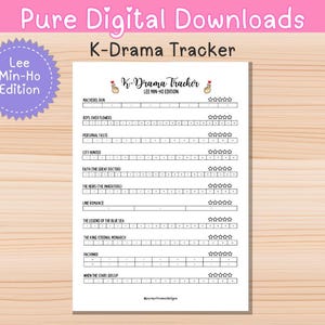 Lee Min-Ho K-Drama Episodentracker | Digitaler Download | K-Drama Journal Seite für Fans | Sehen Sie sich die Liste für Dramarollen an