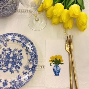 Serviettes de présentation Tulipe jaune bleu blanc Tulipe 16 pièces