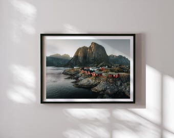 Lofoten Norway Print, Red Cabin Fishing Village Photo, Nordic Fine Art