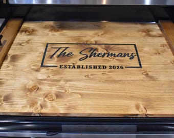 Handmade Personalized Wood Stove Top Cover | Custom Noodle Board | Rustic Kitchen Tray