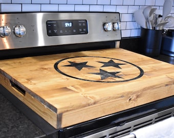 Handmade Personalized Wood Stove Top Cover | Custom Noodle Board | Rustic Kitchen Tray