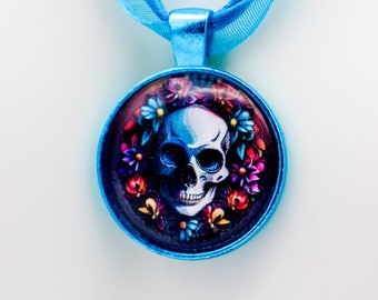 Blue Sugar Skull Necklace