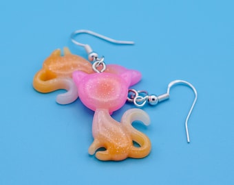 Pink and Orange Cat Earrings