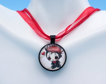 Goth Doll Pendant Red and Black