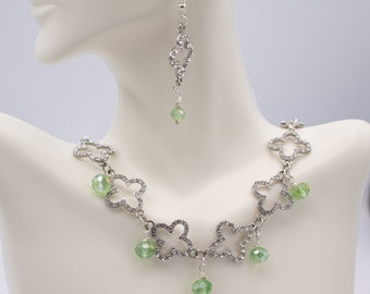 Crystal Clover Necklace, Bracelet and Earring set
