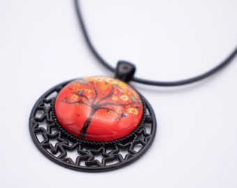 Red and Black Tree of Life Necklace