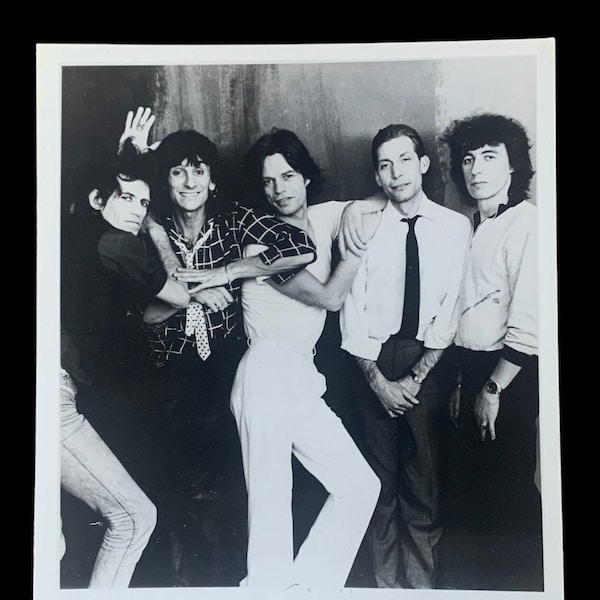 Rolling Stones black and white photograph 1980 music band picture Mick Jagger entertainer