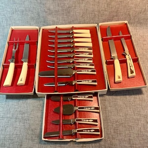 Sheffield cutlery set 19 piece  with original box English stainless steel vintage knife serving pieces