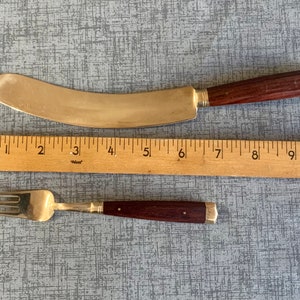 brass wood cake knife fork set Samrai Thailand midcentury kitchen image 3