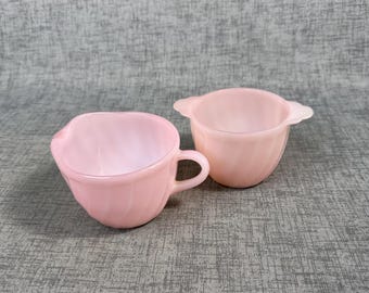 Fire King pink swirl sugar creamer set, mcm Anchor Hocking