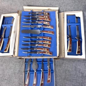 Sheffield cutlery set 19 piece  with original box English stainless steel vintage knife serving pieces