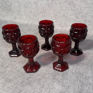 Avon ruby red Cape Cod wine goblets set of five