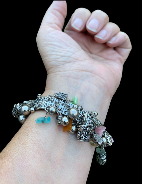Charm bracelet silver stainless stretch bracelet … - image 5