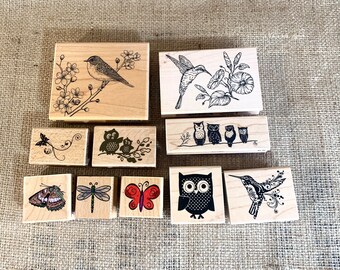 Rubber stamps owls birds butterflies / price is for all stamps shown