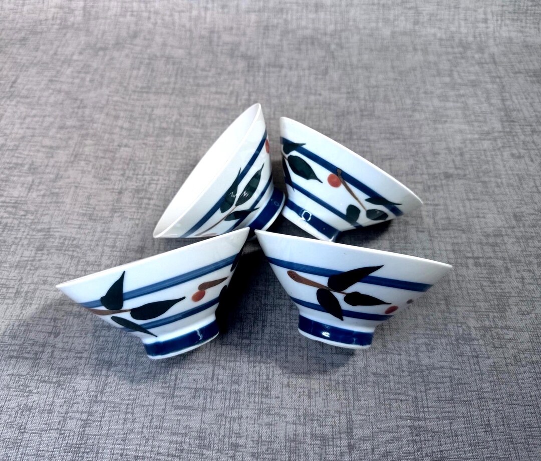 Asian Rice Bowls Leaf Pattern / Set of Four - Etsy
