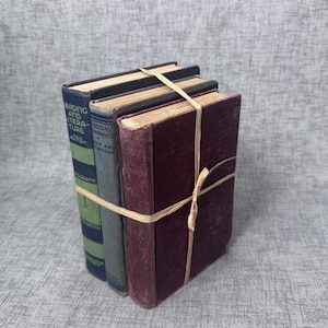 antique hardcover books bookshelf table decor set of three old school books