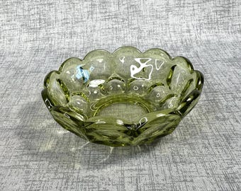 Vintage Imperial Glass Provincial Avocaco green dessert bowl, thumbprint pattern
