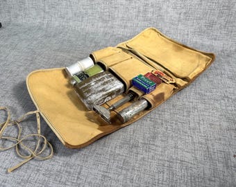 Antique Men's shaving grooming kit, Dr Lyons tooth powder, GEM razor, Gladstone match holder