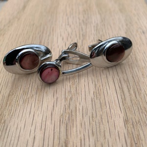 Vintage tie clip matching cufflinks stainless steel purple stone men&#39;s jewelry accessory