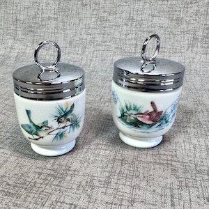 Egg coddler Royal Worcester England birds pattern, set of two in original box