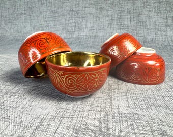 Vintage Japanese Kutani Porcelain Sake cups, mid century Asian barware