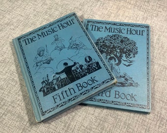 The Music Hour music books Third book Fifth book blue hardcover books vintage 1920s-1930s / price is for both books