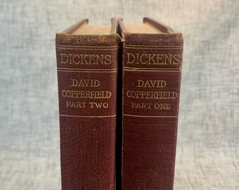 Charles Dickens David Copperfield part one and two antique red cloth hardcover books early 1900s