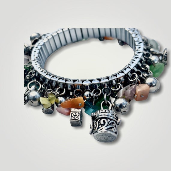 Charm bracelet silver stainless stretch bracelet … - image 8