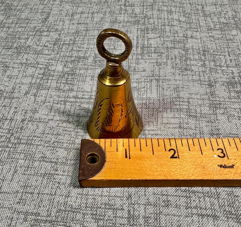 Small Brass Bell Leaf Etched Made in India - Etsy