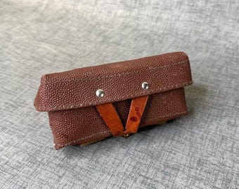 Vintage military belt pouch, leather and canvas