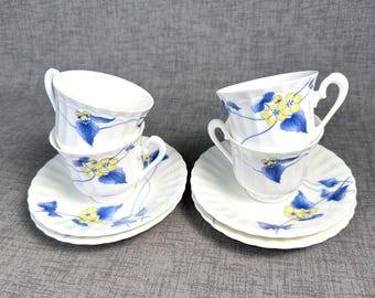 Noritake Studio Collection Demitasse Cup and Saucer set of 4, Blue Yellow floral design