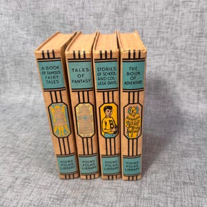 Young Folks Library hardcover books Tales of Fantasy  Book of Famous Fairy Tales  Book of Adventure  Stories of School and College Days