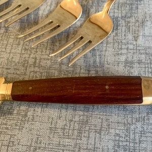 brass wood cake knife fork set Samrai Thailand midcentury kitchen image 5