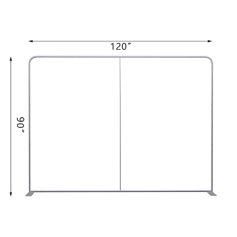 May include: A silver trade show backdrop frame with a 120" width and 90" height.
