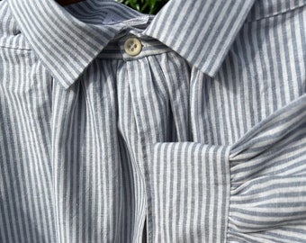 Handmade linen shirt, blue and white stripes, size Large