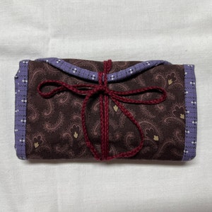 Brown and lavender print cotton housewife, sewing case