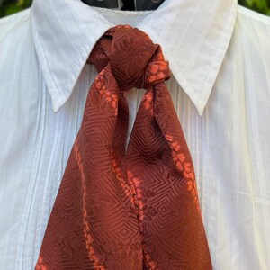 Deep rust brown with orange Shibori lines silk cravat, 19th century style image 2