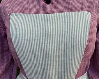 Handmade Green and white striped Linen Pinner Apron with Pockets