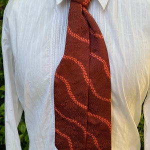 Deep rust brown with orange Shibori lines silk cravat, 19th century style image 3