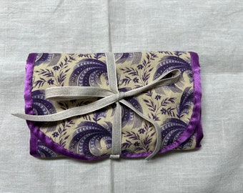 Purple and cream print cotton housewife, sewing case