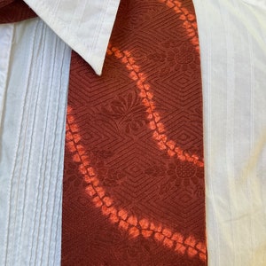 Deep rust brown with orange Shibori lines silk cravat, 19th century style image 4