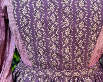 Handmade purple print cotton apron, cotton pinner apron, pockets